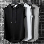 Men Tie Collar Hooded Sleeveless